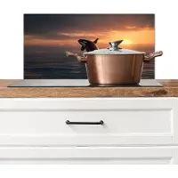 KitchenYeah Spatscherm keuken 70x30 cm - Kookplaat achterwand Orka - Zee - Zonsondergang - Muurbeschermer - Spatwand fornuis - Hoogwaardig aluminium