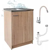 Stamar - Keukenkast 60cm met Wastafel + Wastafelkraan - Keuken meubel - Eik Sonoma