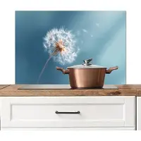 KitchenYeah Spatscherm keuken 90x60 cm - Kookplaat achterwand Paardenbloem - Wind - Blauw - Muurbeschermer - Spatwand fornuis - Hoogwaardig aluminium