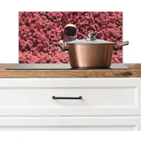KitchenYeah Spatscherm keuken 60x30 cm - Kookplaat achterwand Bloemen - Roze - Astronaut - Muurbeschermer - Spatwand fornuis - Hoogwaardig aluminium
