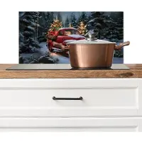 KitchenYeah Spatscherm keuken 60x30 cm - Kookplaat achterwand Kersttruck - Sneeuwbos - Rood - Muurbeschermer - Spatwand fornuis - Hoogwaardig aluminium