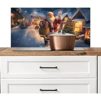 KitchenYeah Spatscherm keuken 90x45 cm - Kookplaat achterwand Kerstman - Dorp - Hert - Donker - Muurbeschermer - Spatwand fornuis - Hoogwaardig aluminium