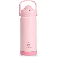 Motivai Safe Sip RVS Drinkfles met Rietje & Schoonmaakborstel – 550ML – 100% Lekvrij & Dubbelwandig – Thermosbeker Waterfles – Roze