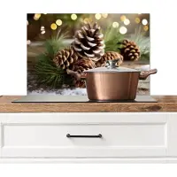 KitchenYeah Spatscherm keuken 70x50 cm - Kookplaat achterwand Dennenappels - Kerstsfeer - Bruin - Groen - Muurbeschermer - Spatwand fornuis - Hoogwaardig aluminium