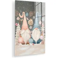 MuchoWow Glasschilderij 60x90 cm - Schilderij acrylglas - Kerst - Gnomen - Pastel - Foto op glas - Muurdecoratie woonkamer - Wanddecoratie slaapkamer - Schilderijen