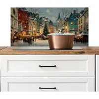 KitchenYeah Spatscherm keuken 80x40 cm - Kookplaat achterwand Kerstsfeer - Stadsplein - Kleurrijk - Muurbeschermer - Spatwand fornuis - Hoogwaardig aluminium
