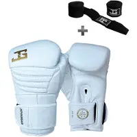 Joya Bokshandschoenen Falcon Wit Goud - 12 oz – Echt Leren Kickbokshandschoenen – Dubbele Klittenbandsluiting – Heren/Dames – Training