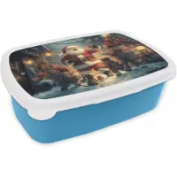 MuchoWow Broodtrommel Blauw - Lunchbox Kerstvreugde - Sneeuw - Kleurrijk - Brooddoos 18x12x6 cm - Brood lunch box - Broodtrommels voor kinderen en volwassenen