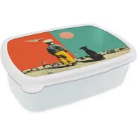 MuchoWow Broodtrommel Wit - Lunchbox Retro - Jongen - Hond - Rood - Groen - Brooddoos 18x12x6 cm - Brood lunch box - Broodtrommels voor kinderen en volwassenen