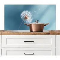KitchenYeah Spatscherm keuken 100x50 cm - Kookplaat achterwand Paardenbloem - Wind - Blauw - Muurbeschermer - Spatwand fornuis - Hoogwaardig aluminium