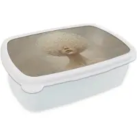 MuchoWow Broodtrommel Wit - Lunchbox Dromerig - Beige - Paardenbloemzaadjes - Brooddoos 18x12x6 cm - Brood lunch box - Broodtrommels voor kinderen en volwassenen