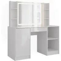 Vicco Sherry Kaptafel met licht – 128.2 cm 4 delen Wit/wit hoogglans