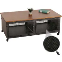MCW Salontafel -N28, sofatafel, wielen 2 vakken, 3D structuur industrieel retro metaal hout 45x120x60cm ~ zwart, bruin