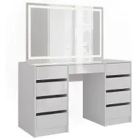 Vicco Sherry Kaptafel met licht – 128.2 cm met LED-spiegel Wit/wit hoogglans