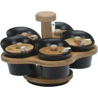 Bricard Kommetjes Set - Zwart - Keramiek - Bamboe - 16-delig