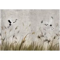 WALLARENA - Fotobehang - 200x140 cm - Fototapete met kraanvogels en pampasgras voor slaapkamer en woonkamer