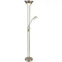Globo Plafondschijnwerper vloerlamp LED dimbaar met leeslamp LED vloerlampen met dimmer, leesspot flexibel antiek messing, 2x LED 16 W 1440 lm, warm wit, H 180 cm