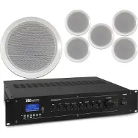 Power Dynamics Plafondspeaker set met 6 witte inbouwspeakers - 100V - Inclusief Bluetooth - 5 inch