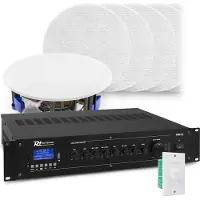 Power Dynamics Geluidsinstallatie met Bluetooth, 12x witte inbouw speaker en 100v versterker van