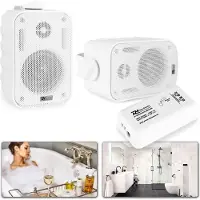 Power Dynamics Buitenspeakers - Bluetooth geluidsinstallatie met 2 vochtbestendige opbouwspeakers (3 inch) voor bijvoorbeeld overkapping, badkamer, sauna ruimte, etc. - Wit
