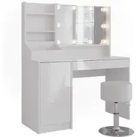 Vicco Sherry Kaptafel set met kruk – 119.8 cm 5 delen Wit/wit hoogglans