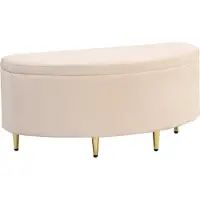 Merax Velvet Opbergbank 90x40x42 cm – Beige Zitbank met Opbergruimte en Metalen Poten – Luxe Bedhocker