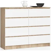 Akord Ladekast K120 met 8 Lades / Furniture Factory / Sonoma Eik - Wit / 120 x 99 x 40 cm