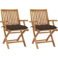 vidaXL Klapstoelen, 2 stuks, met taupekleurige kussens, gemaakt van massief teakhout