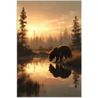 PosterMonkey Poster 120x180 cm - Beer - water - Bos - Ochtendlicht - Posters - Kamer decoratie - Wanddecoratie woonkamer - Muurdecoratie slaapkamer XXL