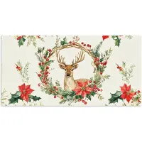 PosterMonkey Poster 160x80 cm - Kerstkrans - Hert - Hulst - Rood - Posters - Kamer decoratie - Wanddecoratie woonkamer - Muurdecoratie slaapkamer - Kerstversiering - Kerstdecoratie voor binnen - Kerstmis
