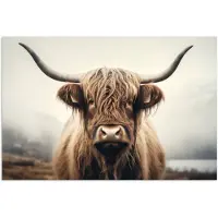 PosterMonkey Poster 180x120 cm - Schotse hooglander - Hoorns - Landschap - Posters - Kamer decoratie - Wanddecoratie woonkamer - Muurdecoratie slaapkamer XXL