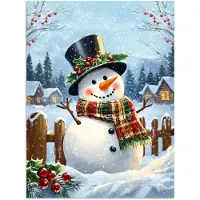 PosterMonkey Poster 30x40 cm - Sneeuwpop - Winterdorp - Kleurrijk - Posters - Kamer decoratie - Wanddecoratie woonkamer - Muurdecoratie slaapkamer