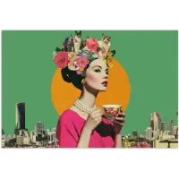 PosterMonkey Poster 60x40 cm - Retro - Vrouw - Stad - Zon - Posters - Kamer decoratie - Wanddecoratie woonkamer - Muurdecoratie slaapkamer