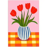 PosterMonkey Poster 80x120 cm - Tulpen - Roze - Vaas - Posters - Kamer decoratie - Wanddecoratie woonkamer - Muurdecoratie slaapkamer