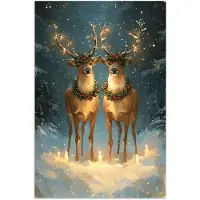 PosterMonkey Poster 120x180 cm - Dennensprookje - Rendier - Nacht - Posters - Kamer decoratie - Wanddecoratie woonkamer - Muurdecoratie slaapkamer XXL