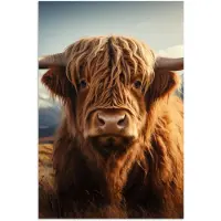 PosterMonkey Poster 120x180 cm - Schotse hooglander - Hoorns - Bergen - Landschap - Posters - Kamer decoratie - Wanddecoratie woonkamer - Muurdecoratie slaapkamer XXL