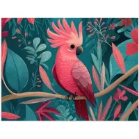 PosterMonkey Poster 80x60 cm - Kaketoe - Tropische bladeren - Tak - Posters - Kamer decoratie - Wanddecoratie woonkamer - Muurdecoratie slaapkamer