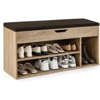 Costway Schoenenbank, houten schoenen opbergbank met kussen, schoenenrek bank met opheffen bovenste compartiment, 104 x 30 x 48cm