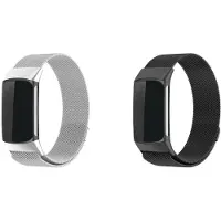 Strap-it Bundel van 2 Milanese Banden - Geschikt voor Fitbit Charge 6 - Horlogeband / Polsband / Armband / RVS Armband / Magnetische Armband - Luxe & ademend design - Zwart & Zilver