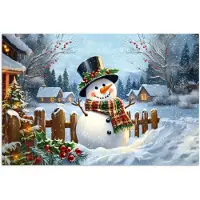 PosterMonkey Poster 60x40 cm - Sneeuwpop - Winterdorp - Kleurrijk - Posters - Kamer decoratie - Wanddecoratie woonkamer - Muurdecoratie slaapkamer