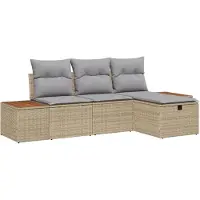 vidaXL Tuinbank Set 4 st Beige poly rattan