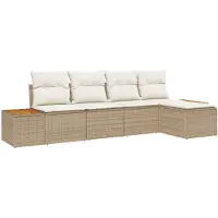 vidaXL Tuinset met 6 delen, 5 zitplaatsen, beige en crème, van polyrotan