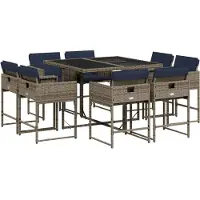 vidaXL 9-delige tuinset met kussens, grijs polyrotan
