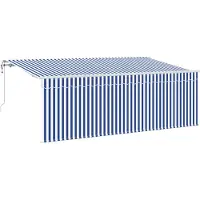 vidaXL Uitschuifbare luifel Blauw en Wit 400 x 200 cm