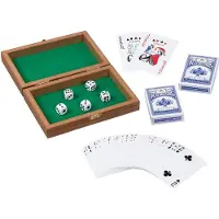 Goki Houten Speelkaartenbox met 5 Dobbelstenen en 2 Sets kaarten