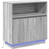 vidaXL LED-zijtafel, grijze Sonoma-kleur, 71 x 34,5 x 75 cm, materiaal: houtvezelplaat