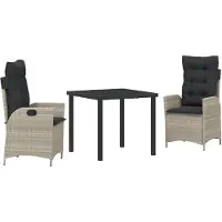 vidaXL Tuin Eettafel Set 3 st Lichtgrijs poly rattan