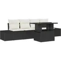 vidaXL Bankstel 5 st Zwart en Crème poly rattan