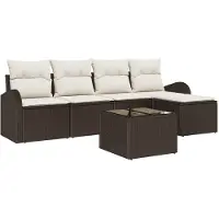 vidaXL Tuinbank Set met kussen 6 pcs Bruin Poly rattan