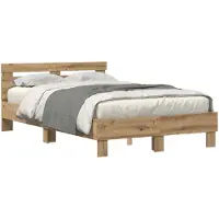 vidaXL Bedframe met hoofdeinde Artisan Eiken 135 x 190 cm Bewerkt hout